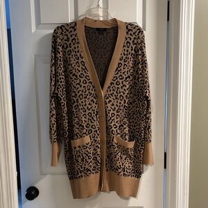 J. Crew V-Neck Cardigan Sweater in Leopard Jacquard